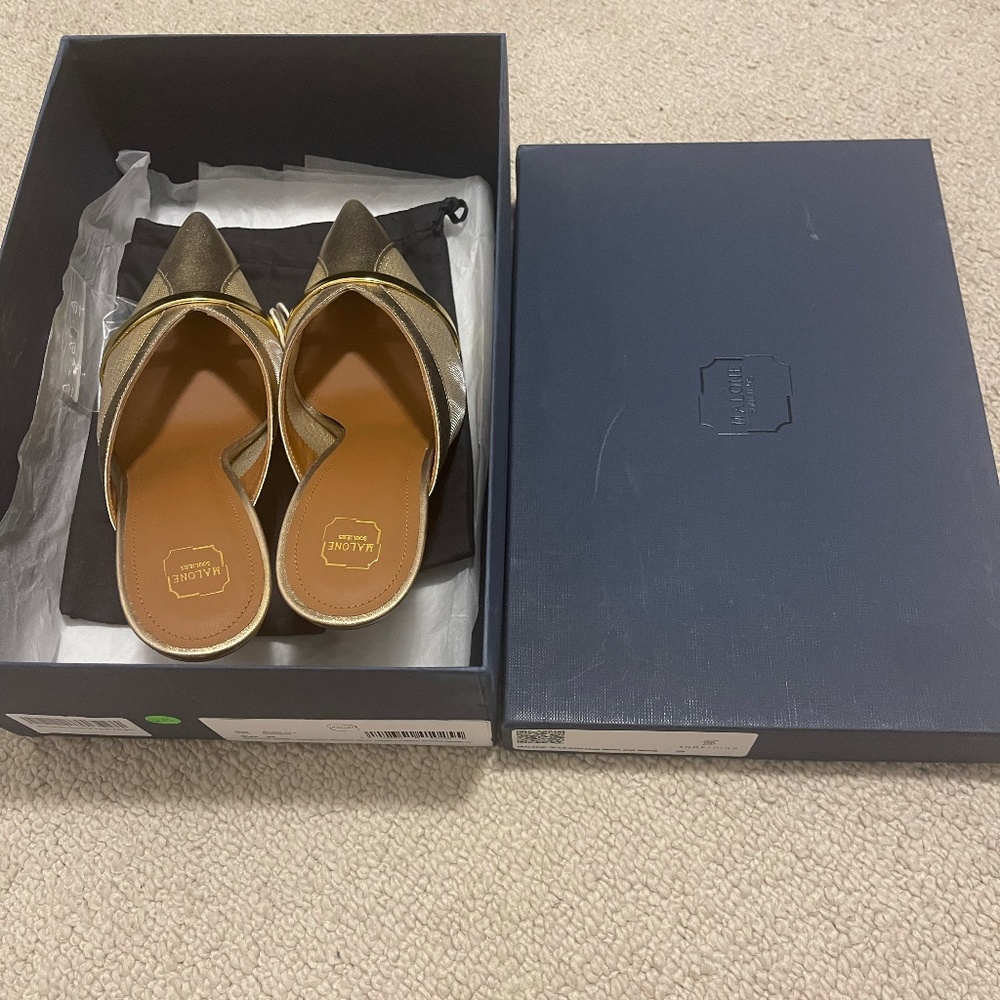 MALONE SOULIERS GOLD MESH AND METALLIC MULES - Picture 3 of 10